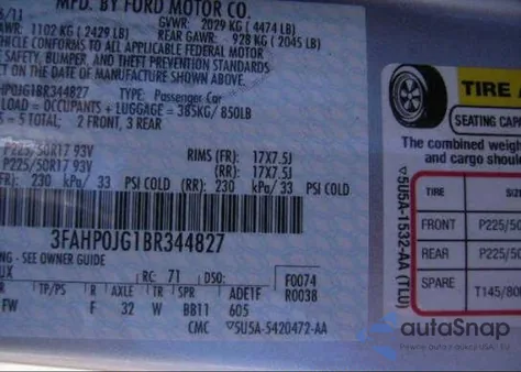 2011 Ford Fusion z USA, uszkodzony, nr VIN 3FAHP0JG1BR344827